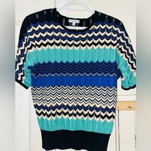 Carducci Black and Blue Chevron Knit Top
